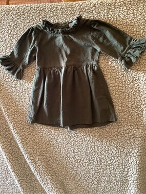 Canis Dress 100% Cotton Zip Back 3/4 Sleeve Avacodo Green 3T (100) Ruffles